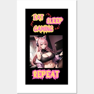 Eat Sleep Gaming Repeat Anime Girl Posters and Art